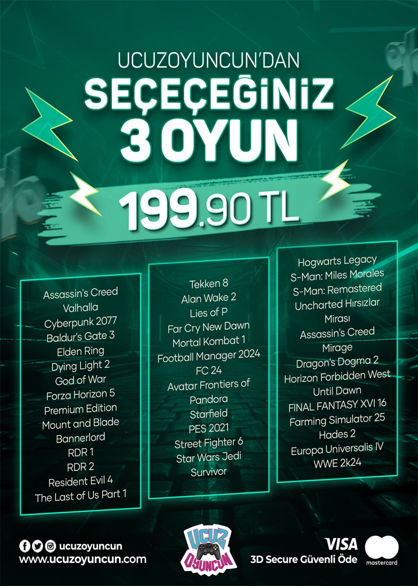 SEÇTİĞİNİZ 3 OYUN 199.90 TL Kapak Resmi
