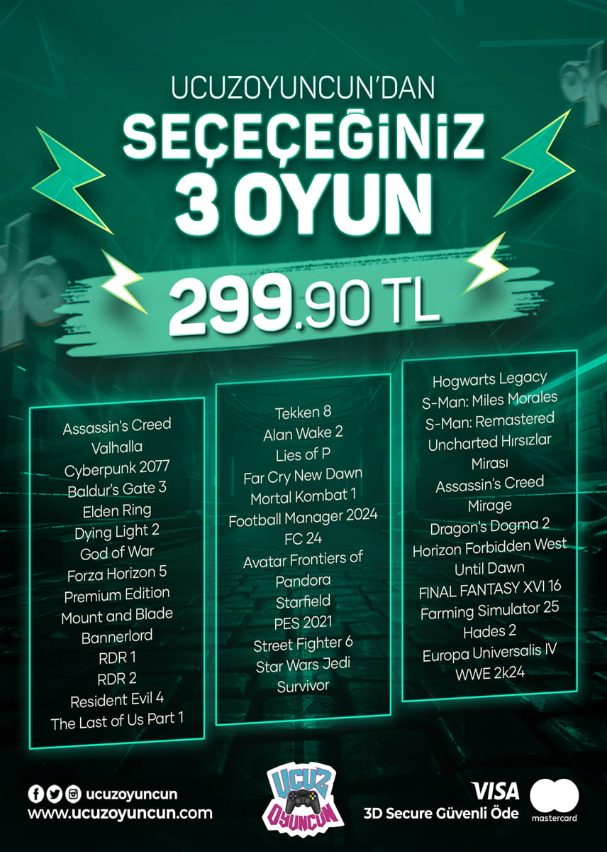 SEÇTİĞİNİZ 3 OYUN 299.90 TL Kapak Resmi